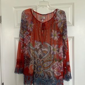 Brand new Johnny was long sleeve, sheer top with beige colored tank underneath.